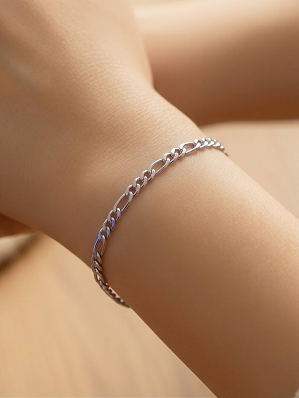 Silver Figaro Chain Bracelet 3mm Stainless Steel Waterproof Non Tarnish Unisex